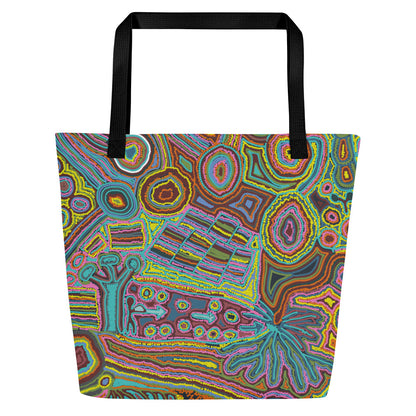 Rainbow Serpent Large Beach Tote Bag with Pocket