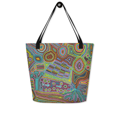 Rainbow Serpent Large Beach Tote Bag with Pocket