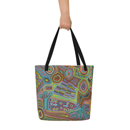 Rainbow Serpent Large Beach Tote Bag with Pocket
