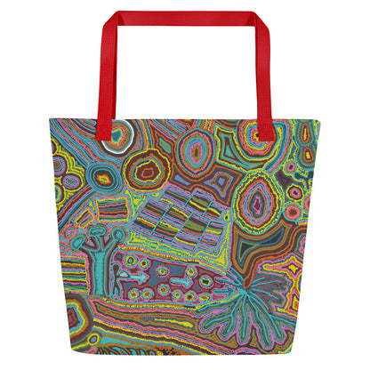 Rainbow Serpent Large Beach Tote Bag with Pocket