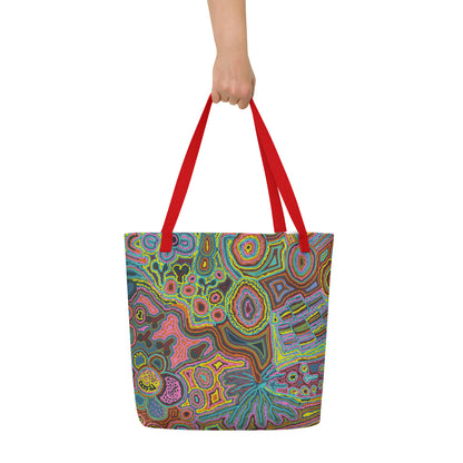 Rainbow Serpent Large Beach Tote Bag with Pocket